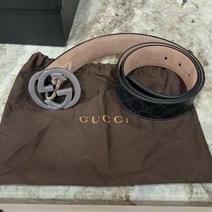 Gucci Black Supreme Chrome GG Belt